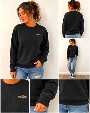 Carhartt Black Crewneck Sweatshirt Embroidered Logo Pullover Workwear Approx S/M